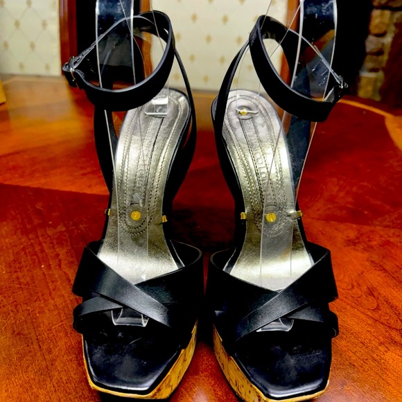 Sexy Gianmarco Lorenzi Cork Leather Stiletto Ankle Strap Platforms EU 39 - Picture 2 of 8